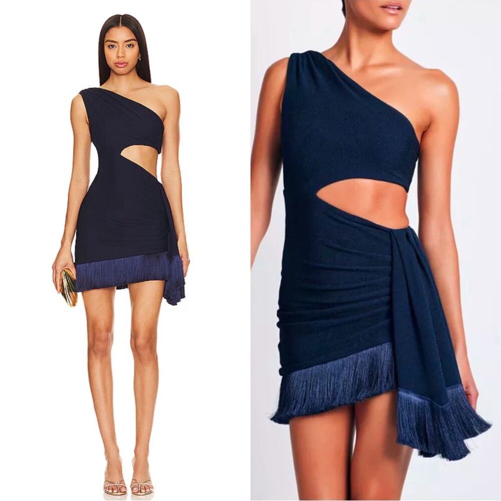 PatBO Navy One-Shoulder Mini Dress